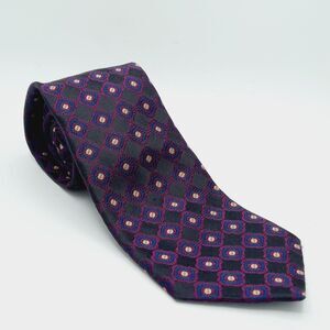 Vintage BARNEYS NEW YORK Handmade Purple Blue Tan Necktie Tie Silk Made ITALY
